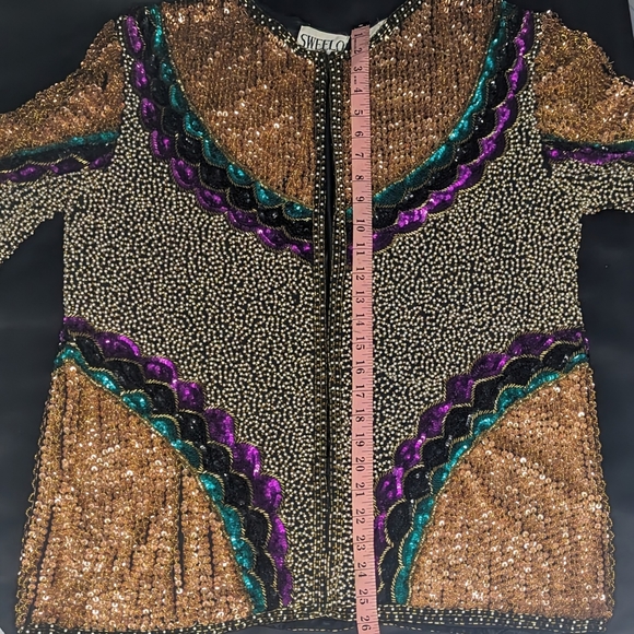 VINTAGE FEMININE SWEE LO SEQUIN, BEADED, MULTICOLOR JACKET. Sz LARGE.  RARE FIND - Picture 6 of 11